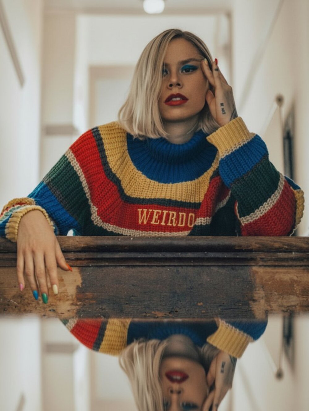 MINGA LONDON Weirdo cropped chunky turtleneck sweater XS/S